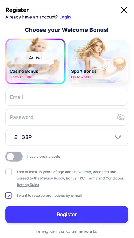 Fortunica registration form step one
